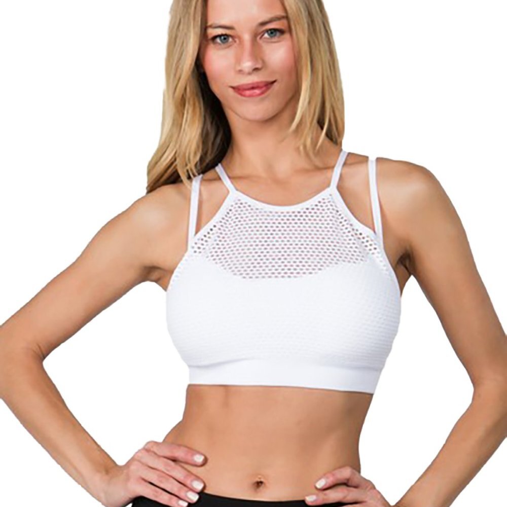 Mesh sports bra with criss cross strappy back